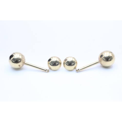 372 - gold modernist style ball motif drop earrings