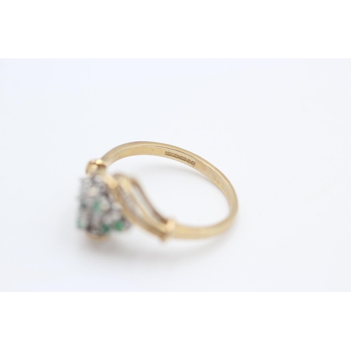 373 - vintage 9ct gold diamond & emerald ring, missing stone size M