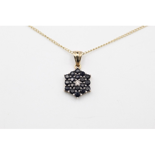 380 - 9ct gold diamond & sapphire pendant necklace