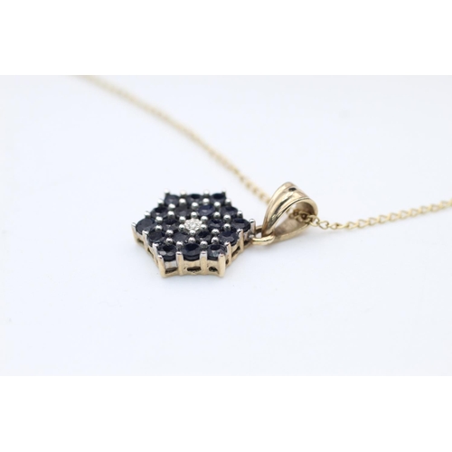 380 - 9ct gold diamond & sapphire pendant necklace