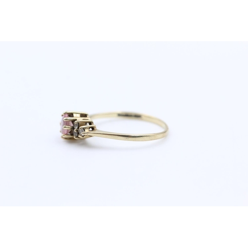 386 - vintage 9ct gold pink & clear gemstone ring size P