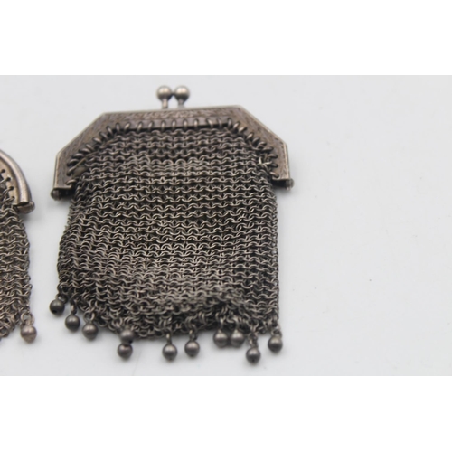 4 - 2 x Antique / Vintage Ladies .925 STERLING SILVER Chain Mail Purses Pouches 43g