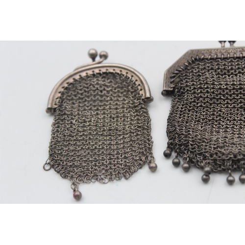 4 - 2 x Antique / Vintage Ladies .925 STERLING SILVER Chain Mail Purses Pouches 43g