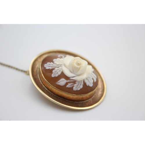 68 - 9ct gold vintage rose cameo brooch