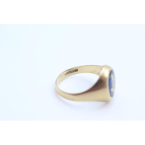 69 - 9ct Gold enamel masonic signet ring size U