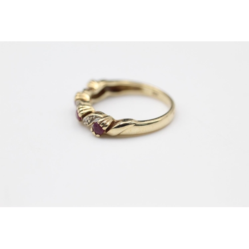 70 - 9ct Gold diamond & ruby detail ring size J