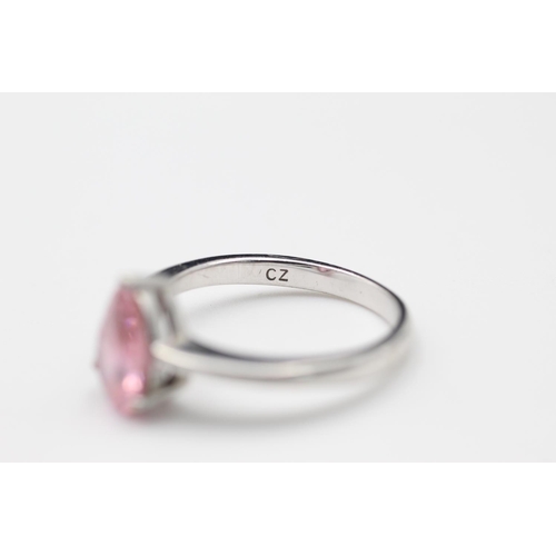 88 - 9ct white gold pink gemstone solitaire ring size P