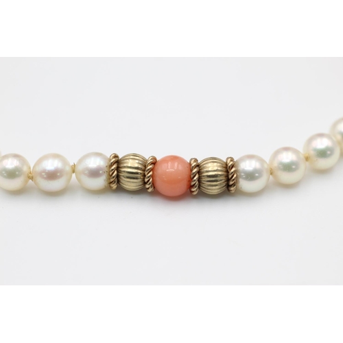 95 - 9ct Gold pearl & coral bracelet