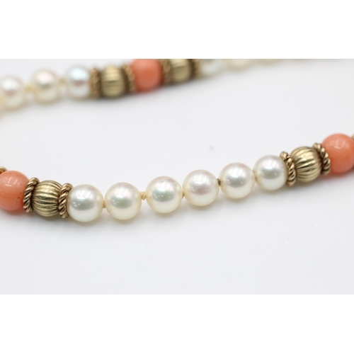 95 - 9ct Gold pearl & coral bracelet