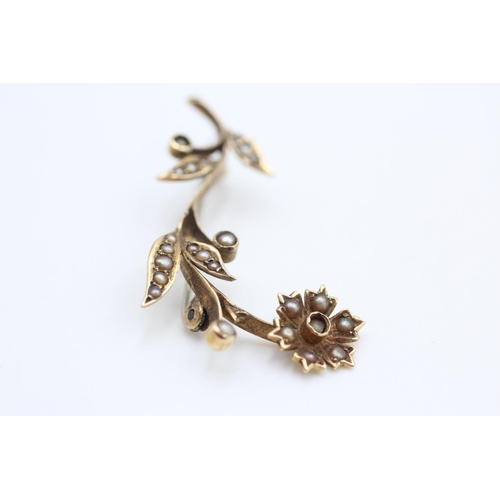 96 - gold seed pearl brooch