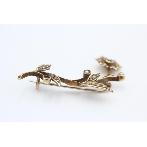 96 - gold seed pearl brooch