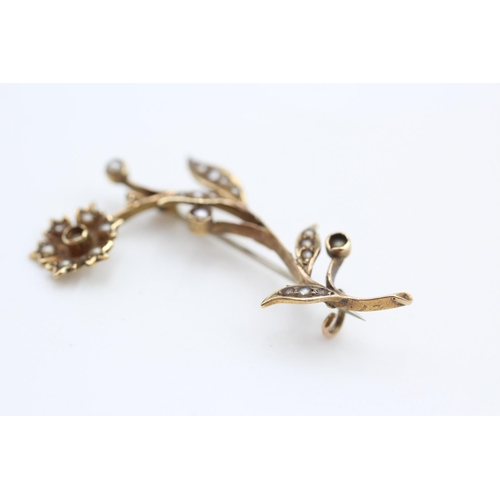 96 - gold seed pearl brooch