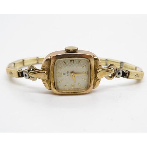 286 - Tudor Rolex Ladies watch plus box spares or repairs watch marked 9ct no marks to strap possibly gold... 