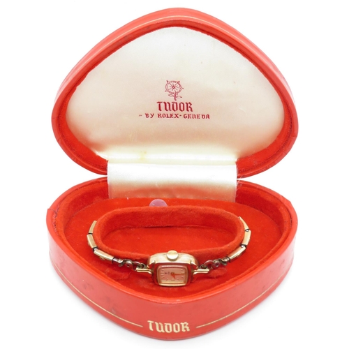 286 - Tudor Rolex Ladies watch plus box spares or repairs watch marked 9ct no marks to strap possibly gold... 