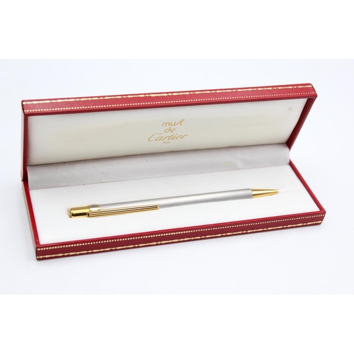 121 - Vintage MUST DE CARTIER Silver Tone & Gold Plate Ballpoint Pen / Biro - C81909