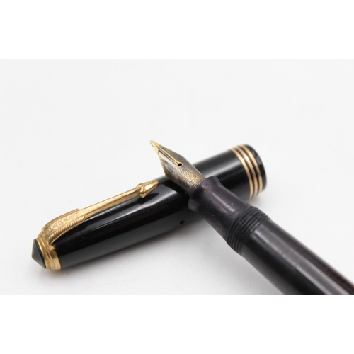 125 - Vintage PARKER Vaccumatic Black FOUNTAIN PEN w/ 14ct Gold Nib WRITING Boxed