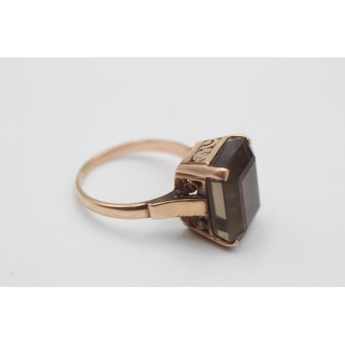 14 - 9ct rose gold smoky quartz cocktail ring (6.6g) Size R