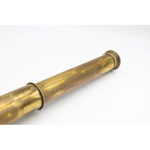 248 - WW1 1914 Dated 3-Draw Military Brass TELESCOPE w/ Leather Case, Spare Lens