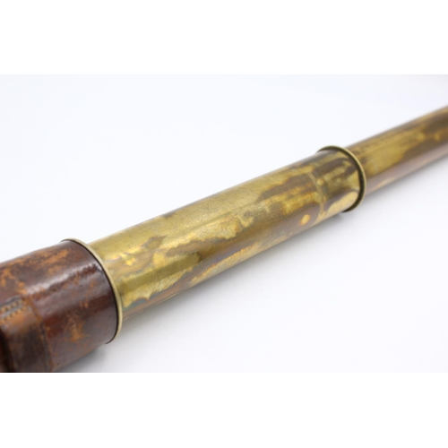 248 - WW1 1914 Dated 3-Draw Military Brass TELESCOPE w/ Leather Case, Spare Lens