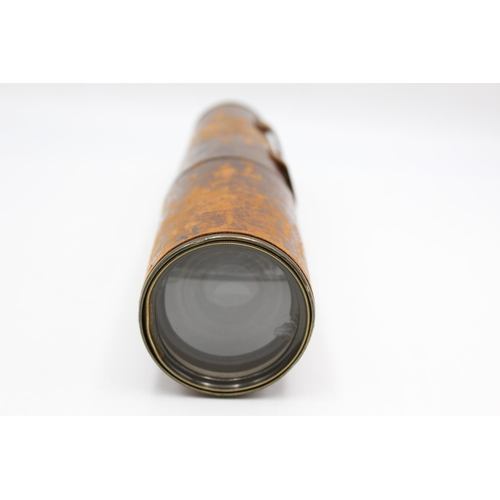 248 - WW1 1914 Dated 3-Draw Military Brass TELESCOPE w/ Leather Case, Spare Lens