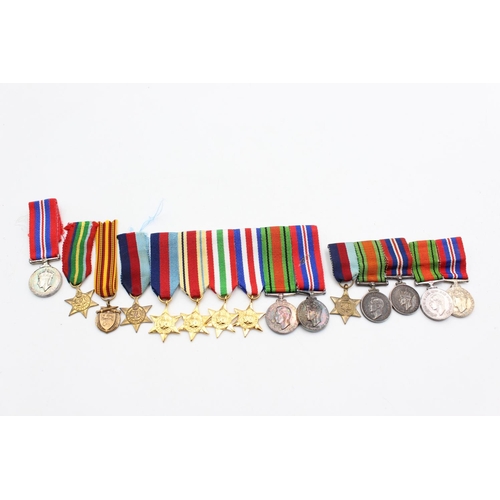 257 - Job Lot of WW2 Miniature Medals Inc 3 Mounted Groups