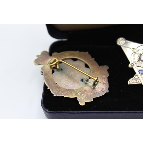 264 - 3 x Vintage .925 STERLING SILVER & Enamel Masonic Badges Inc 1788, 1938 Etc 34g