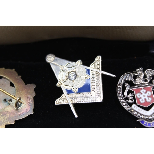 264 - 3 x Vintage .925 STERLING SILVER & Enamel Masonic Badges Inc 1788, 1938 Etc 34g