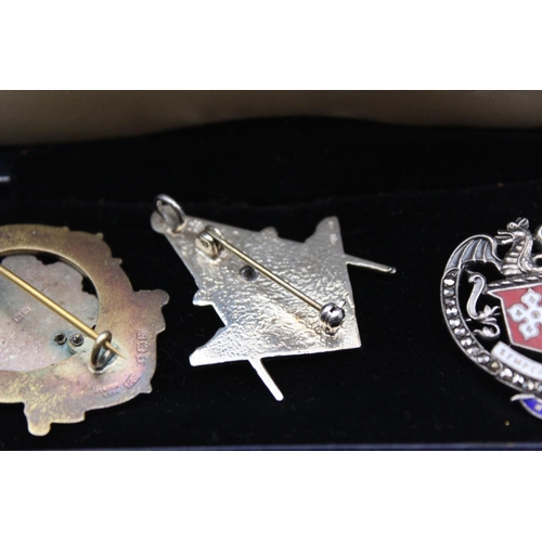 264 - 3 x Vintage .925 STERLING SILVER & Enamel Masonic Badges Inc 1788, 1938 Etc 34g