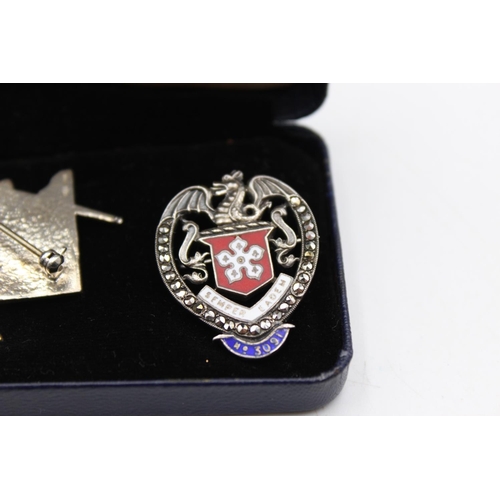 264 - 3 x Vintage .925 STERLING SILVER & Enamel Masonic Badges Inc 1788, 1938 Etc 34g