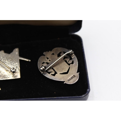 264 - 3 x Vintage .925 STERLING SILVER & Enamel Masonic Badges Inc 1788, 1938 Etc 34g