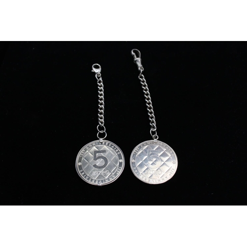 266 - 2 x .925 STERLING SILVER French 125th Anniversary Coco Chanel 5 Euro Coins (62g)