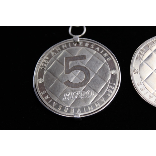 266 - 2 x .925 STERLING SILVER French 125th Anniversary Coco Chanel 5 Euro Coins (62g)