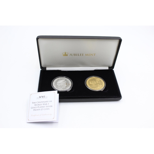 270 - JUBILEE MINT .925 Sterling Silver 24ct Gold Plated Proof Â£5 Coin Set Boxed (56g)