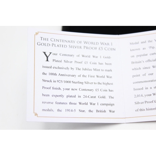 270 - JUBILEE MINT .925 Sterling Silver 24ct Gold Plated Proof Â£5 Coin Set Boxed (56g)