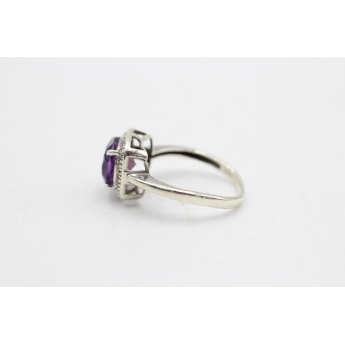 33 - 9ct white gold amethyst & diamond square halo dress ring (2.7g)  Size M