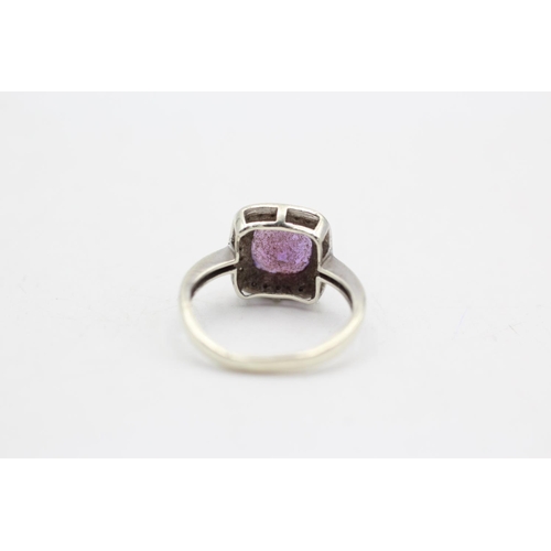 33 - 9ct white gold amethyst & diamond square halo dress ring (2.7g)  Size M