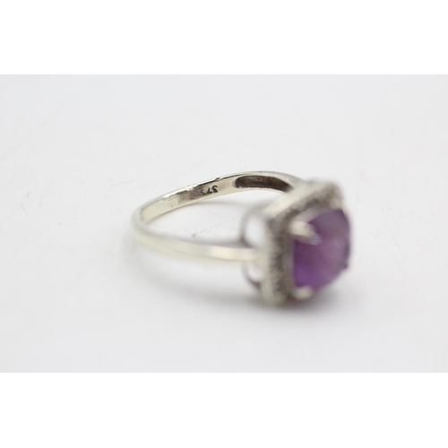 33 - 9ct white gold amethyst & diamond square halo dress ring (2.7g)  Size M