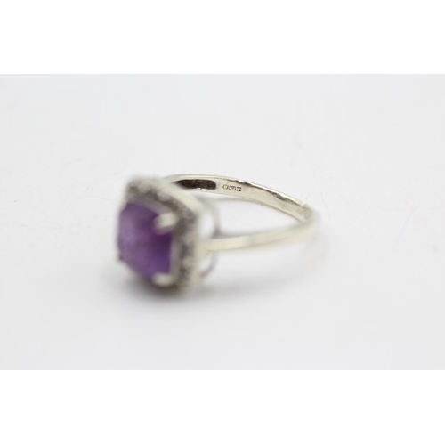 33 - 9ct white gold amethyst & diamond square halo dress ring (2.7g)  Size M