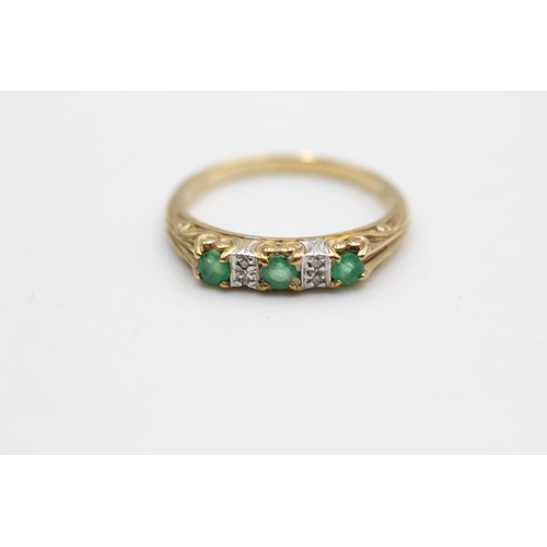 67 - 9ct gold vintage emerald & diamond foliate setting dress ring (2.1g)  Size P