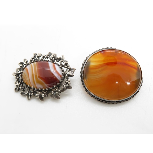 356 - 2x Hallmarked silver and agate Scottish brooch