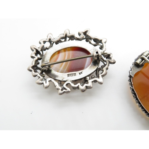 356 - 2x Hallmarked silver and agate Scottish brooch