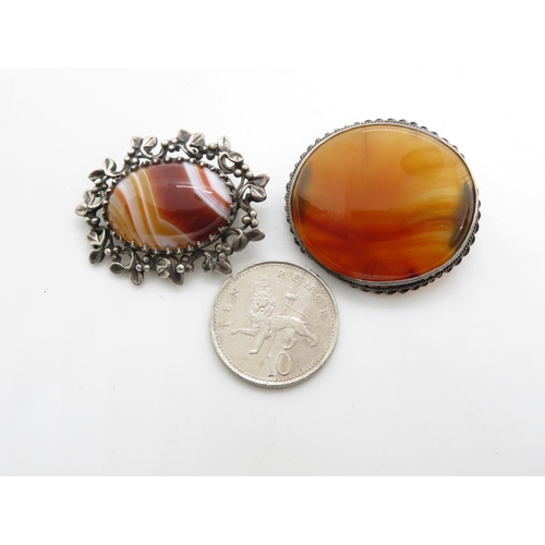 356 - 2x Hallmarked silver and agate Scottish brooch