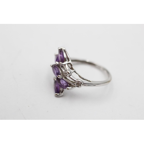 11 - 9ct white gold amethyst & diamond overlapping floral setting dress ring (2.3g) Size K