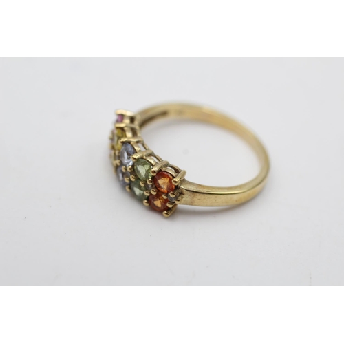 15 - 9ct gold vintage multi-colour sapphire pave setting dress ring (2.6g) Size O