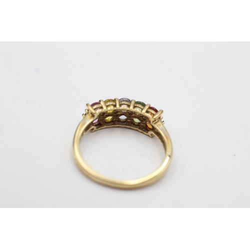 15 - 9ct gold vintage multi-colour sapphire pave setting dress ring (2.6g) Size O