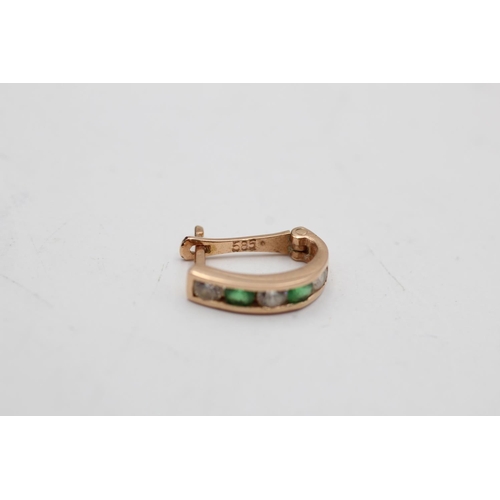 2 - 14ct gold vintage green paste & clear gemstone hoop earrings (2.4g)