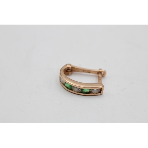 2 - 14ct gold vintage green paste & clear gemstone hoop earrings (2.4g)