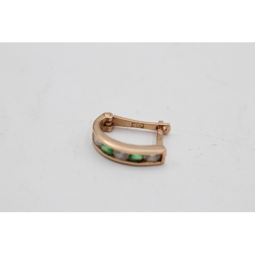 2 - 14ct gold vintage green paste & clear gemstone hoop earrings (2.4g)