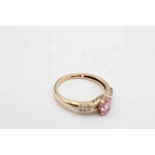 29 - 9ct gold pink gemstone & diamond seven stone dress ring (2.3g) Size O