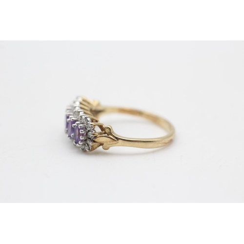 47 - 9ct gold amethyst diamond fancy halo ring (2.6g) Size M